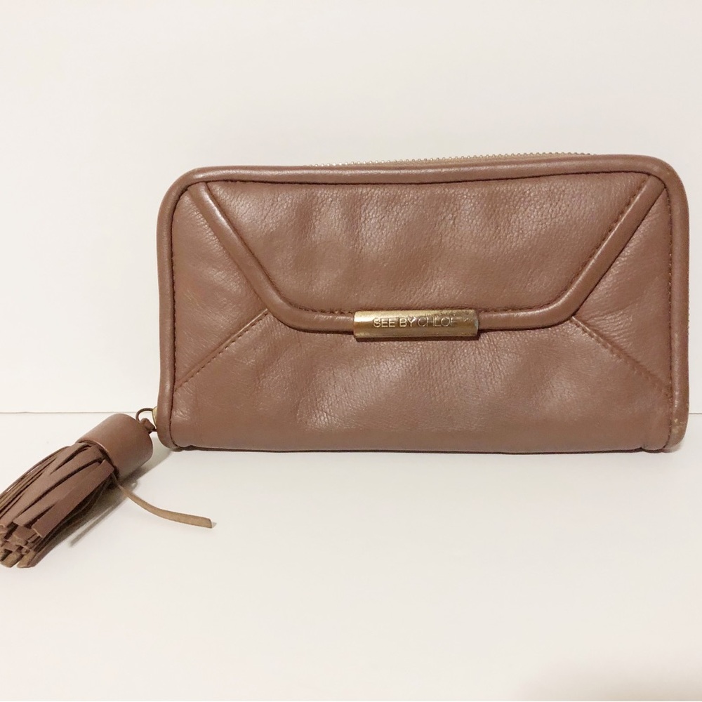 Authentic Chloe See By Chloe  Brown Zip Around Leather Long Wallet